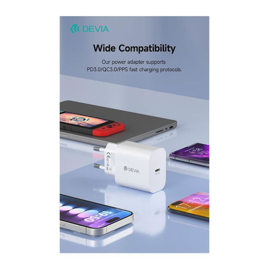 Devia Charger with USB-C Port and Cable USB-C - USB-C 30W Power Delivery White (RCE-3005CL)
