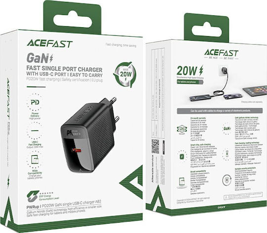 Acefast Φορτιστής Χωρίς Καλώδιο GaN με Θύρα USB-C 20W Power Delivery Μαύρος (A82)
