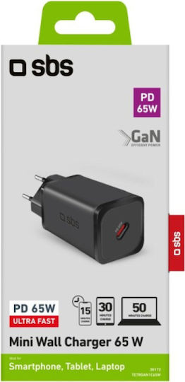 SBS Incarcator Fără Fir GaN Cu Port USB-C 65W Livrarea Energiei Negru (TRGAN1C65W)
