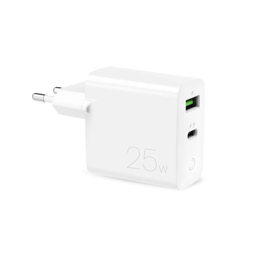 Puro Φορτιστής Χωρίς Καλώδιο με Θύρα USB-A και Θύρα USB-C 25W Power Delivery Λευκός (Mini Fast PUR521WHT)
