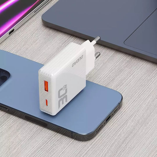 Dudao Φορτιστής Χωρίς Καλώδιο GaN με Θύρα USB-A και Θύρα USB-C 30W Power Delivery / Quick Charge 3.0 Λευκός (A30EU)