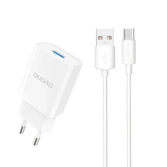 Dudao Charger with USB-A Port and Cable USB-C Whites (A4EU)