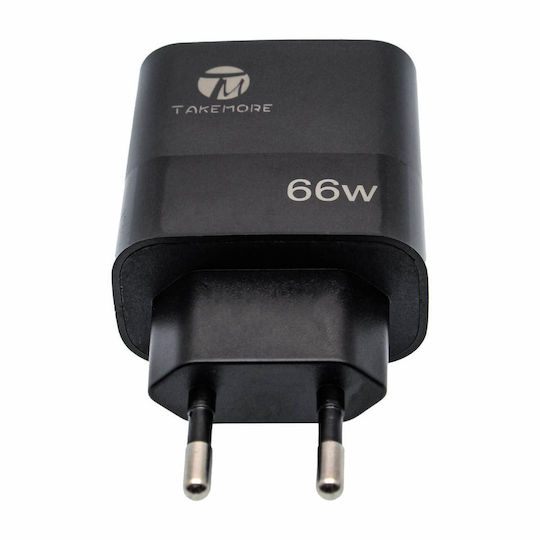 Takemore Φορτιστής με Θύρα USB-A και Θύρα USB-C και Καλώδιο USB-C - Lightning 66W Μαύρος (A85CL)