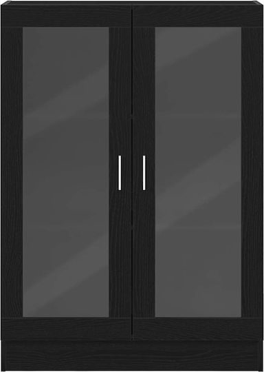 Wohnzimmer-Vitrine aus Spanplatte in Schwarz und Eiche mit Glastür 82,5 x 30,5 x 115 cm