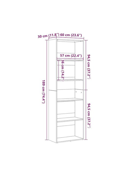Bibliotecă Neagră Stejar 60x30x189 cm