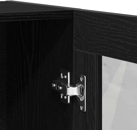 Wohnzimmer-Vitrine aus Spanplatte in Schwarz und Eiche mit Glastür 82,5 x 30,5 x 115 cm