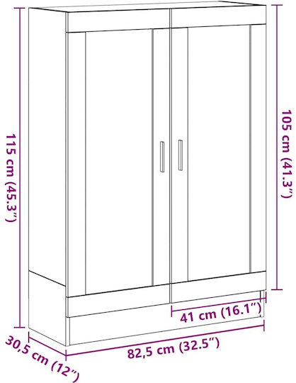 Wohnzimmer-Vitrine aus Spanplatte in Schwarz und Eiche mit Glastür 82,5 x 30,5 x 115 cm