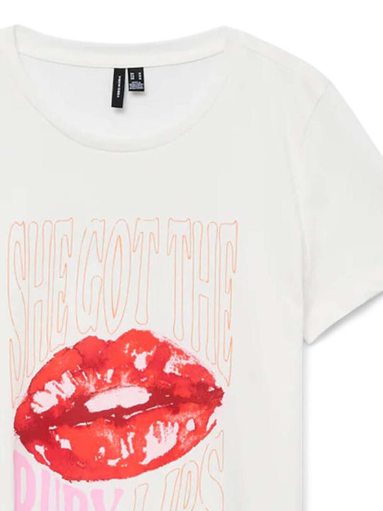 Vero Moda Damen Sportlich T-Shirt Snow White, Ruby Lips