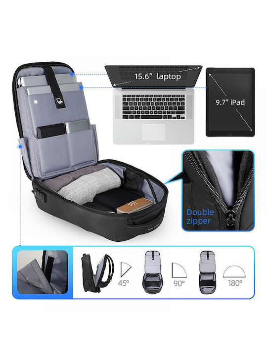 Mark Ryden Rucsac Impermeabil pentru Laptop 15.6" cu Port USB în Culoare Neagră