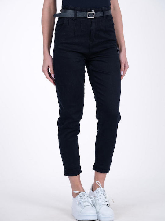 MyCesare High Waist Women's Jean Trousers in Mom Fit Black