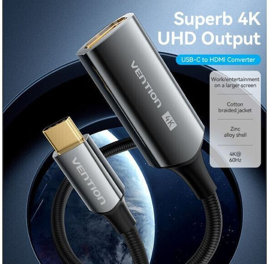 Vention Geflochten Kabel HDMI-Stecker - USB-C-Stecker 0.25m Schwarz