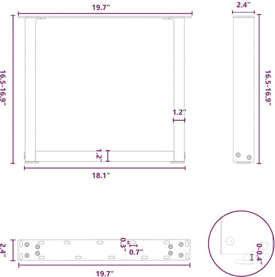 vidaXL Metallic Furniture Leg 2 Pieces Suitable for Table / Coffee Table 50x72x42cm White