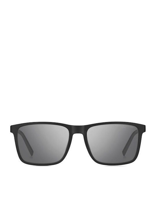 Tommy Hilfiger Men's Sunglasses with Black Plastic Frame and Silver Mirror Lens TH2201/S 08A/TI