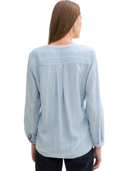 Mânecă lungă Femei Cămașă Blue Lurex Stripe Cu dungi