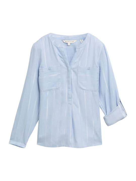 Mânecă lungă Femei Cămașă Blue Lurex Stripe Cu dungi