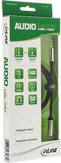 InLine Audio Cable 3.5mm Male - 3.5mm Female Silver 1m with Gold Plated Terminals