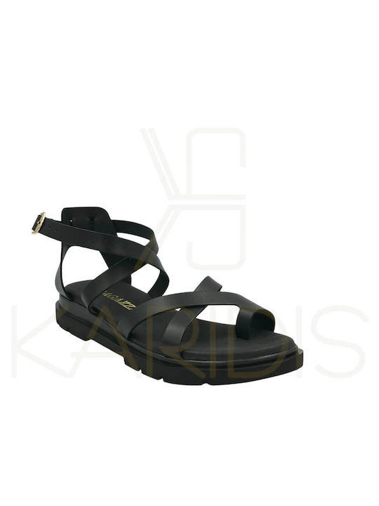 Ragazza Leather Women's Flat Sandals Anatomic in Black Color