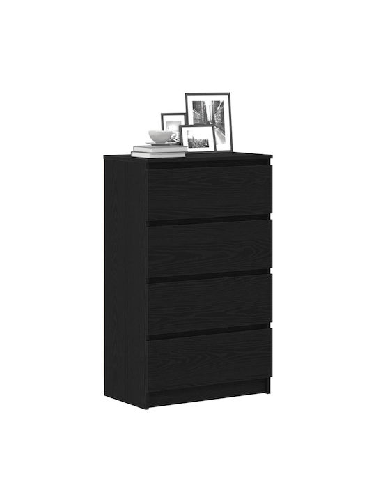 Wooden Chest of Drawers with 4 Drawers Black Oak 60x35x98.5cm