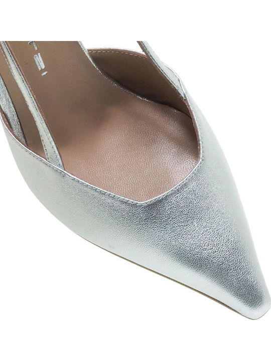 Leather Silver Heels with Strap