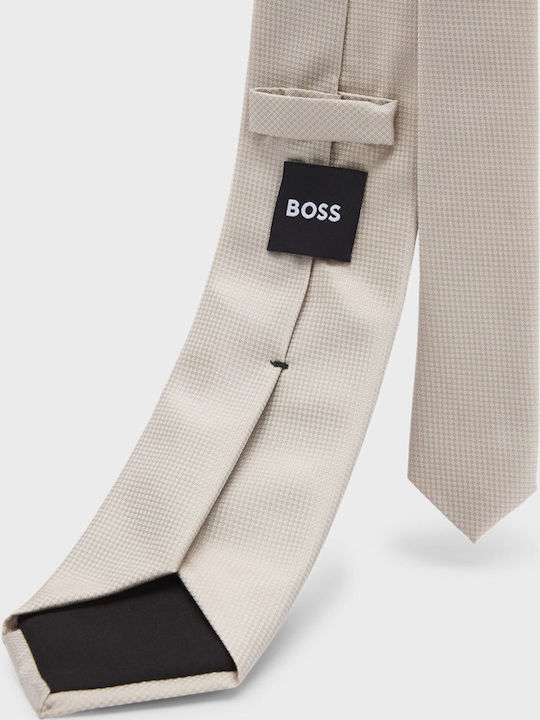 Boss Ανδρική Γραβάτα Μεταξωτή σε Μπεζ Χρώμα
