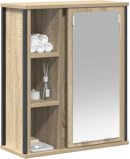 vidaXL Oglindă de Baie din Oțel Inoxidabil cu Raft & Dulap 50x21cm Maro
