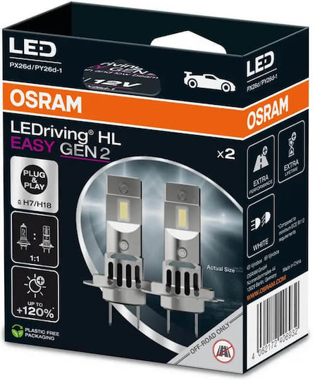 LED Bulbs H7/H18 Osram Ledriving HL Easy Gen2 12volt 16watt 2000lm 6500k 2 Pieces