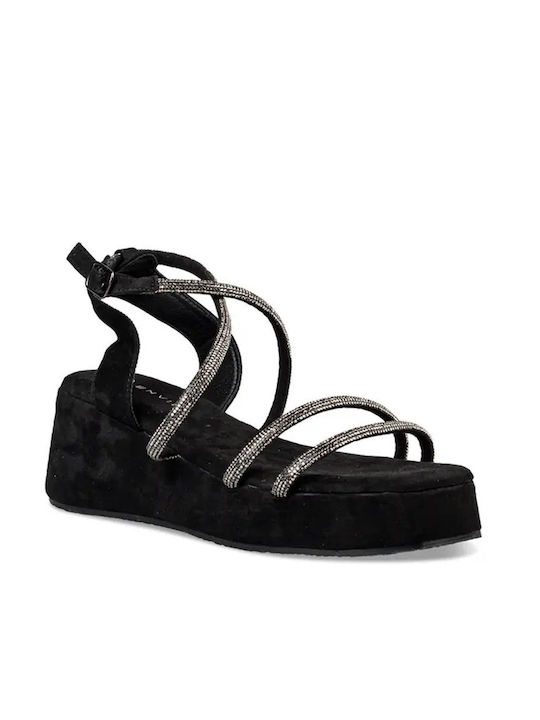 Envie Shoes Women's Flat Sandals with Strap Flatforms in Black Color