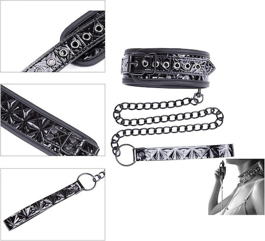 Smd Noirguard Кожен Нашийник Верижно Лиано Черен