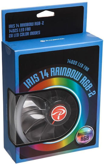 Raijintek IRIS 14 Rainbow Case Fan 140mm (1500rpm / 61cfm) with RGB Lighting and 4-Pin PWM Connection 2pcs