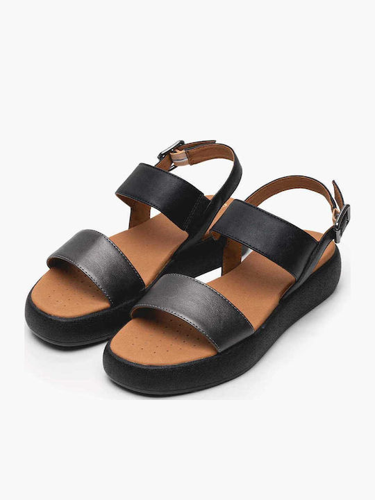 Camalei Women's Flat Sandals Flatforms in Black Color