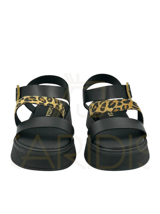 Δερμάτινα Γυναικεία Σανδάλια Flatforms Black Leopard