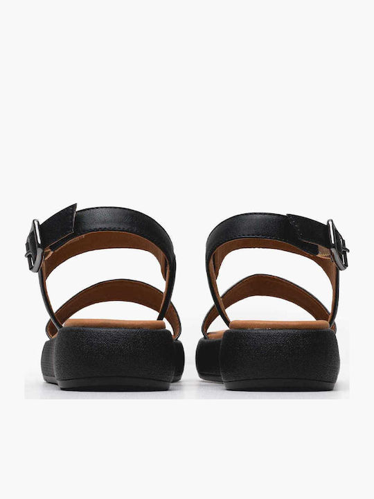 Camalei Women's Flat Sandals Flatforms in Black Color