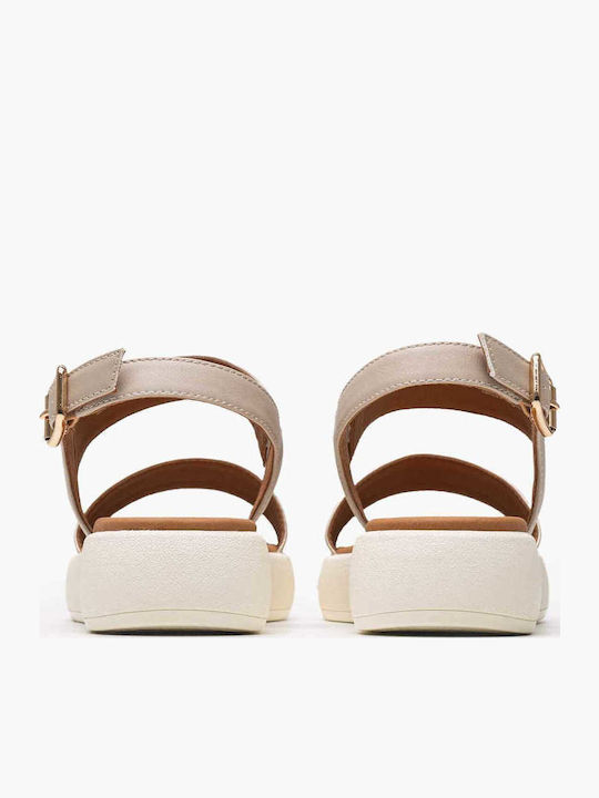 Camalei Γυναικεία Σανδάλια Flatforms Μπεζ