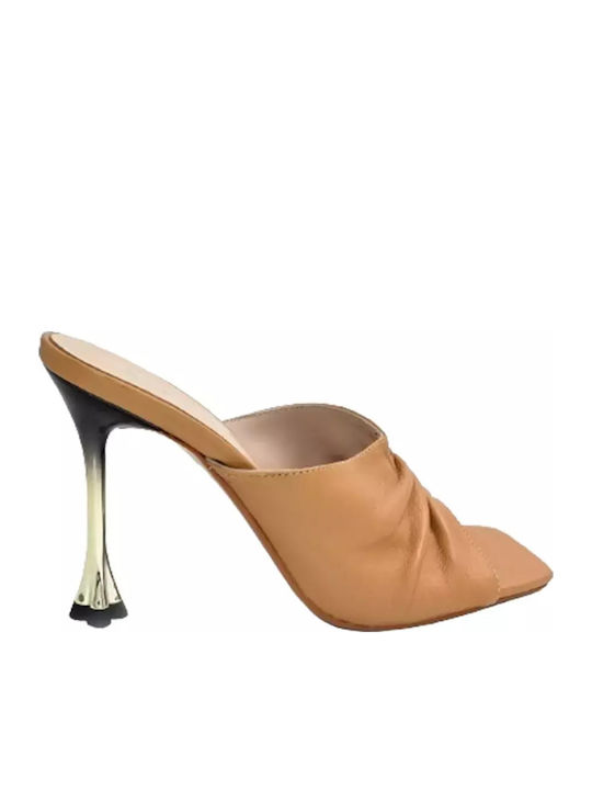 Gorgo Mules με Λεπτό Τακούνι σε Μπεζ Χρώμα