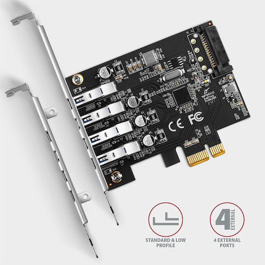 Axagon Κάρτα PCIe σε 4 θύρες USB 3.2