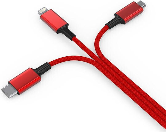 Smrter Hydra Ultra 5in1 Regular Cablu USB la Lightning / Type-C / micro USB cu mai multe porturi Roșu 1m