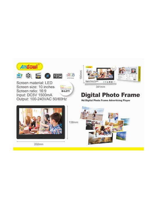 Andowl Q-l211 Digital Photo Frame 10" Resolution 1280x800 Black Q-L211