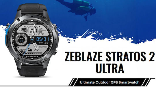 Zeblaze Stratos 2 Ultra Stainless Steel Αδιάβροχο Smartwatch με Παλμογράφο (Μαύρο)