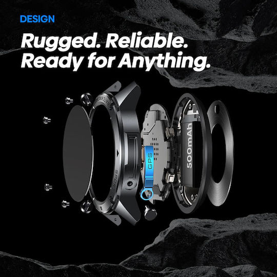 Zeblaze Stratos 2 Ultra Stainless Steel 52mm Αδιάβροχο Smartwatch με Παλμογράφο (Μαύρο)