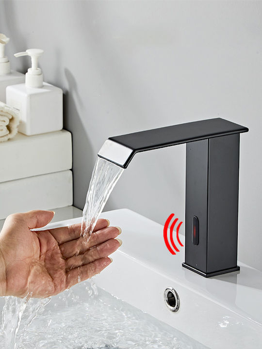 Bathroom Sink Faucet Blackswan Type M181 Black Model Waterfall Spout Sensor Size 17.5 Cm