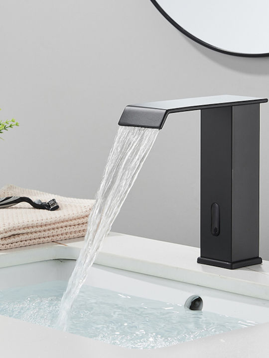 Bathroom Sink Faucet Blackswan Type M181 Black Model Waterfall Spout Sensor Size 17.5 Cm