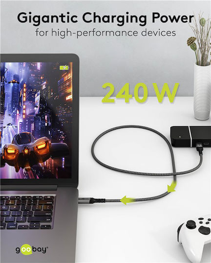 Goobay Braided USB 4 Video Cable USB-C Male - USB-C / DisplayPort 240W PD Grey 0.5m 74210