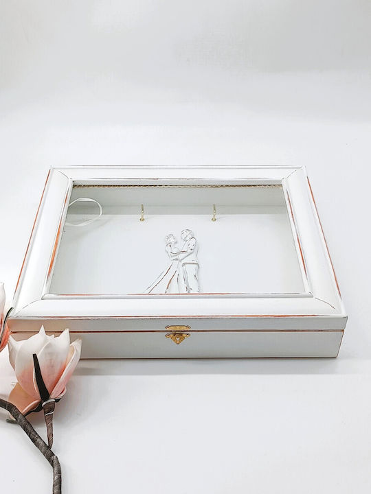 Korres Craft Tabletop Rectangle Wedding Crown Case / Photo Frame Wooden White 26.5x33cm