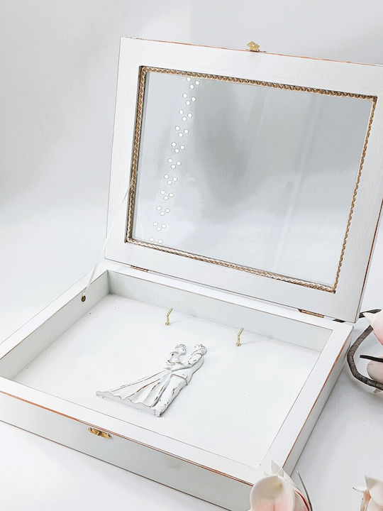 Korres Craft Tabletop Rectangle Wedding Crown Case / Photo Frame Wooden White 26.5x33cm