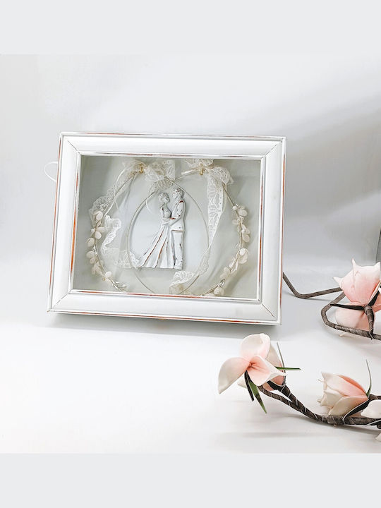 Korres Craft Tabletop Rectangle Wedding Crown Case / Photo Frame Wooden White 26.5x33cm