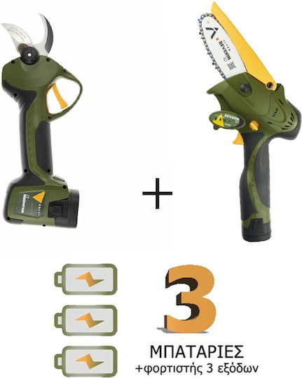 Alpen Swiss Tools SET009668+009871SOLO Set Chainsaw & Pruning Shear with 3 Batteries and Case