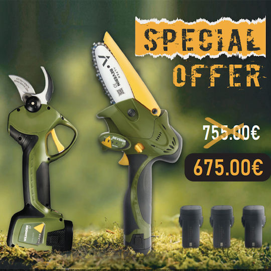 Alpen Swiss Tools SET009668+009871SOLO Set Chainsaw & Pruning Shear with 3 Batteries and Case