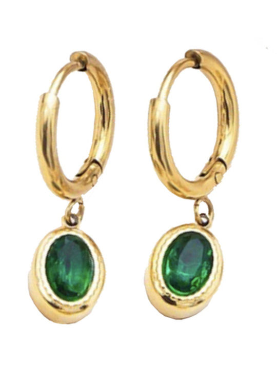 Bode Earrings Hoops made of Steel Gold Plated with Stones Green