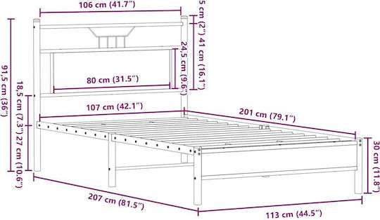 Pat Semi-dublu Din Lemn Maro Cu Plăci Pentru Saltea 107x203cm