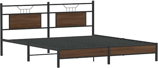 King Size Wooden Brown Bed with Slats for Mattress 183x213cm